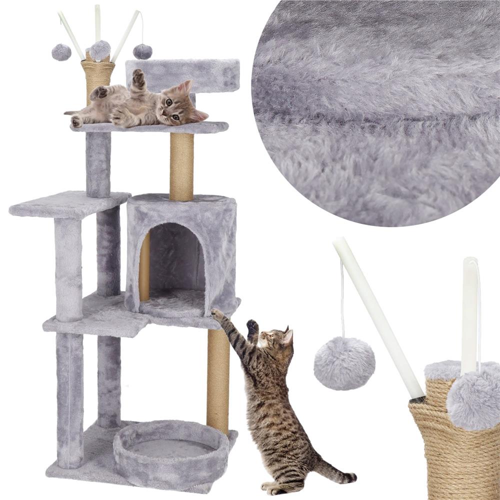 Ansamblu de joaca pentru pisici, cu loc pentru zgariat, ascuns, culcus, mingi, 127cm, gri Household NewTrend