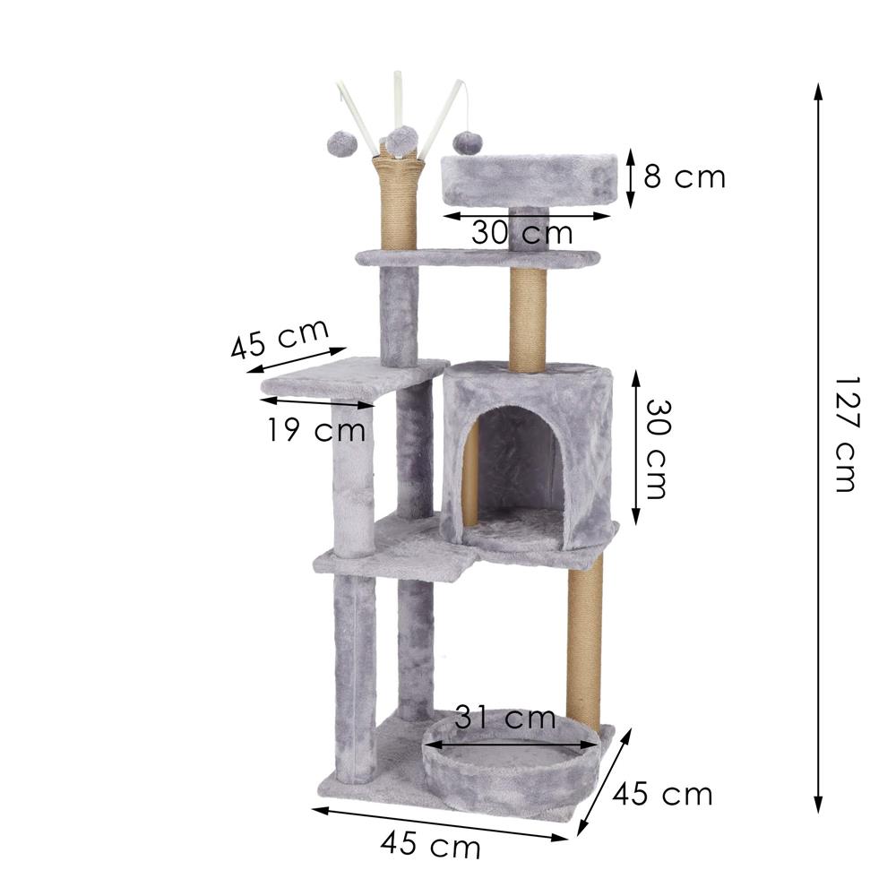 Ansamblu de joaca pentru pisici, cu loc pentru zgariat, ascuns, culcus, mingi, 127cm, gri Household NewTrend