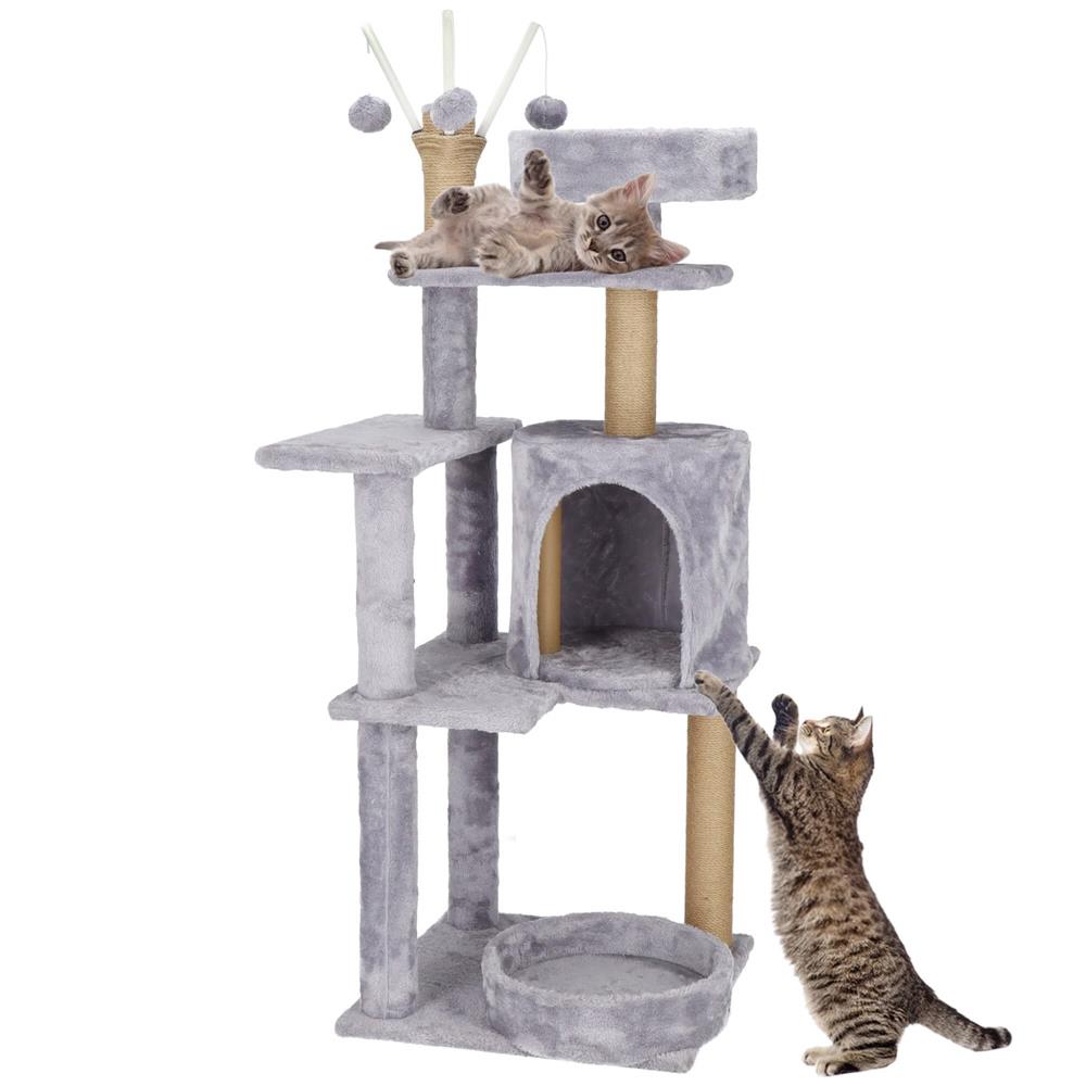 Ansamblu de joaca pentru pisici, cu loc pentru zgariat, ascuns, culcus, mingi, 127cm, gri Household NewTrend