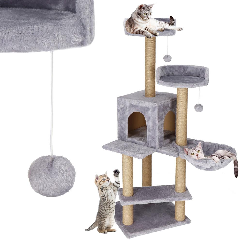 Ansamblu de joaca pentru pisici, cu loc pentru zgariat, ascuns, culcus, mingi, 129cm, gri Household NewTrend