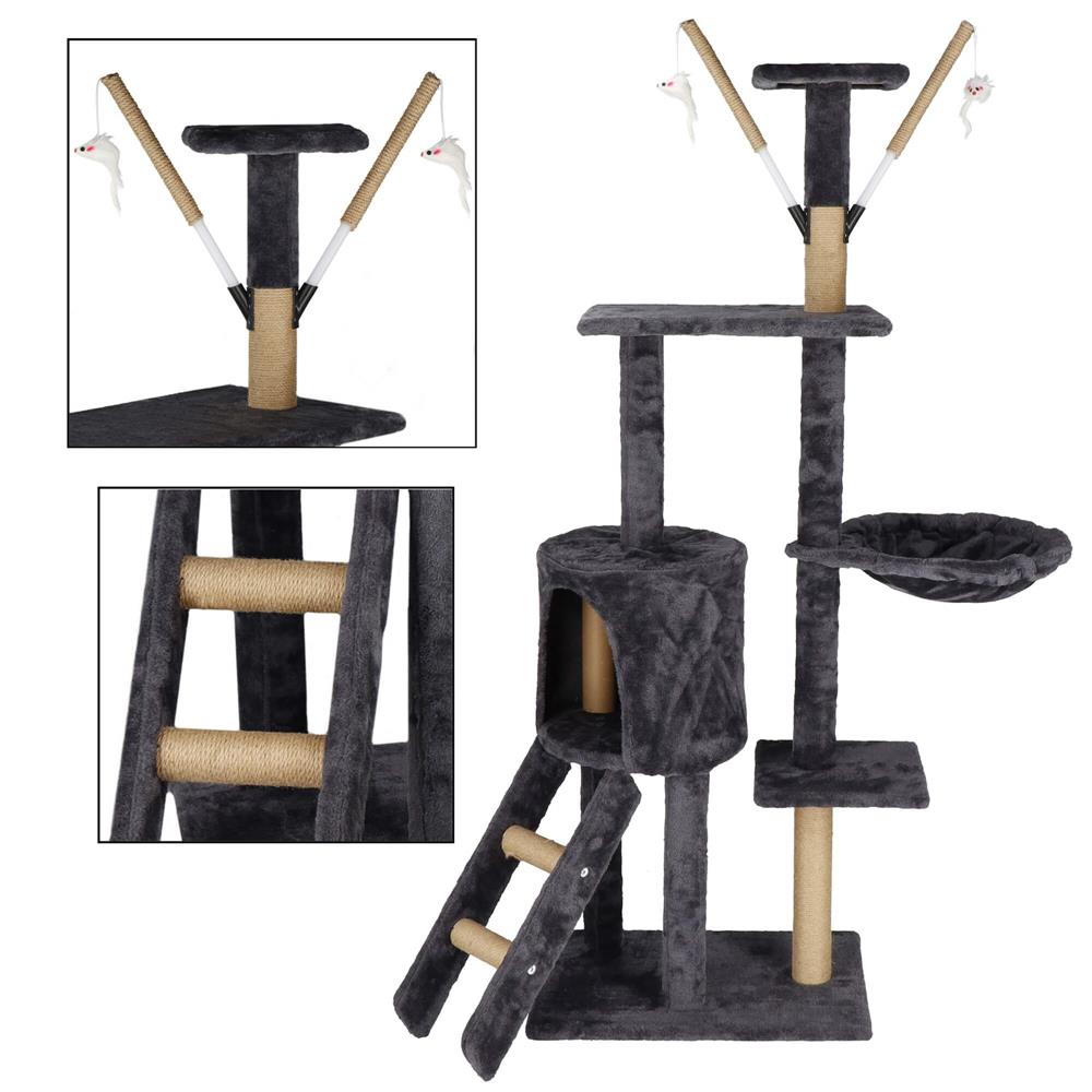 Ansamblu de joaca pentru pisici, cu loc pentru zgariat, ascuns, culcus, mingi, 145cm, grafit Household NewTrend