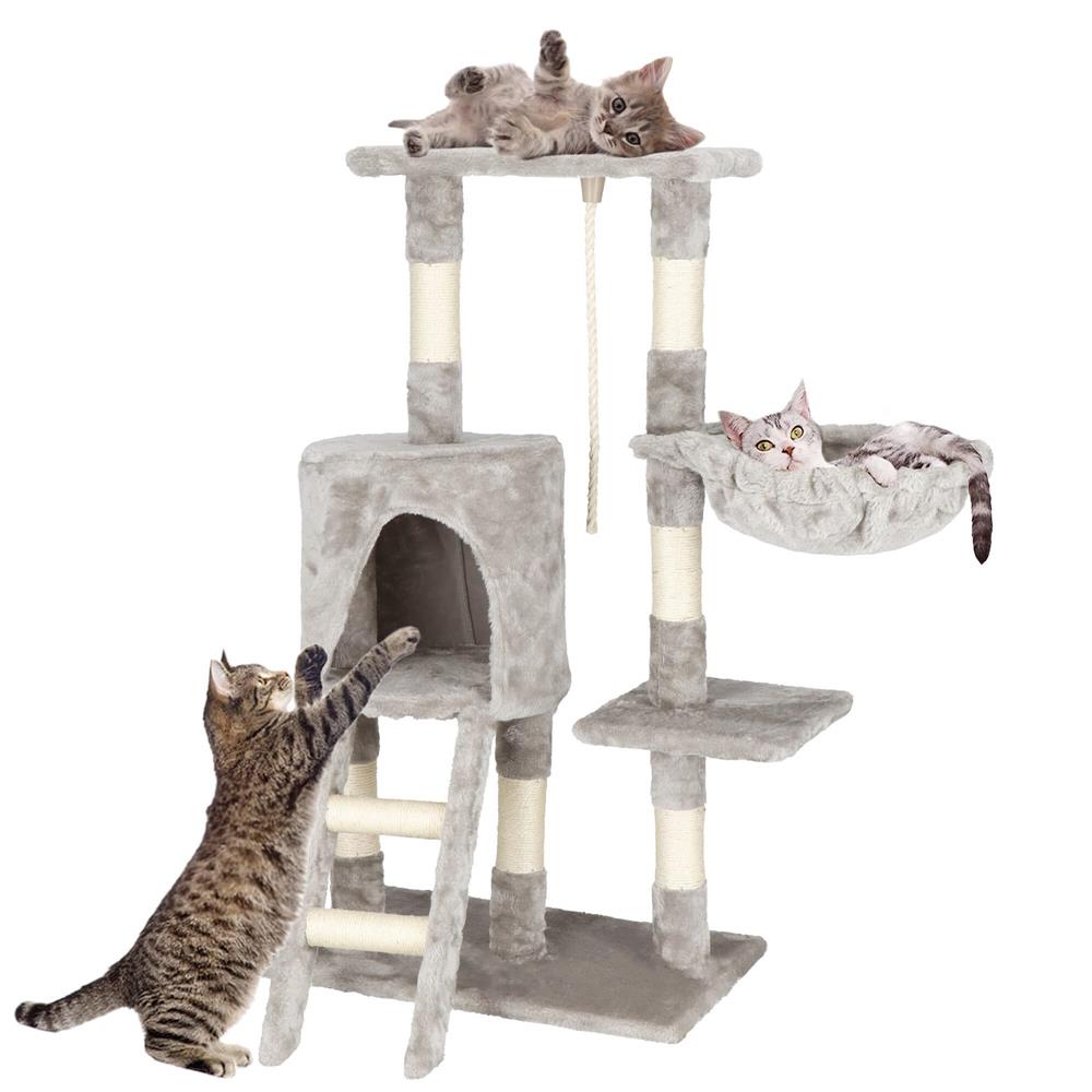 Ansamblu de joaca pentru pisici, cu loc pentru zgariat, ascuns, culcus, sfoara, 96cm, gri Household NewTrend