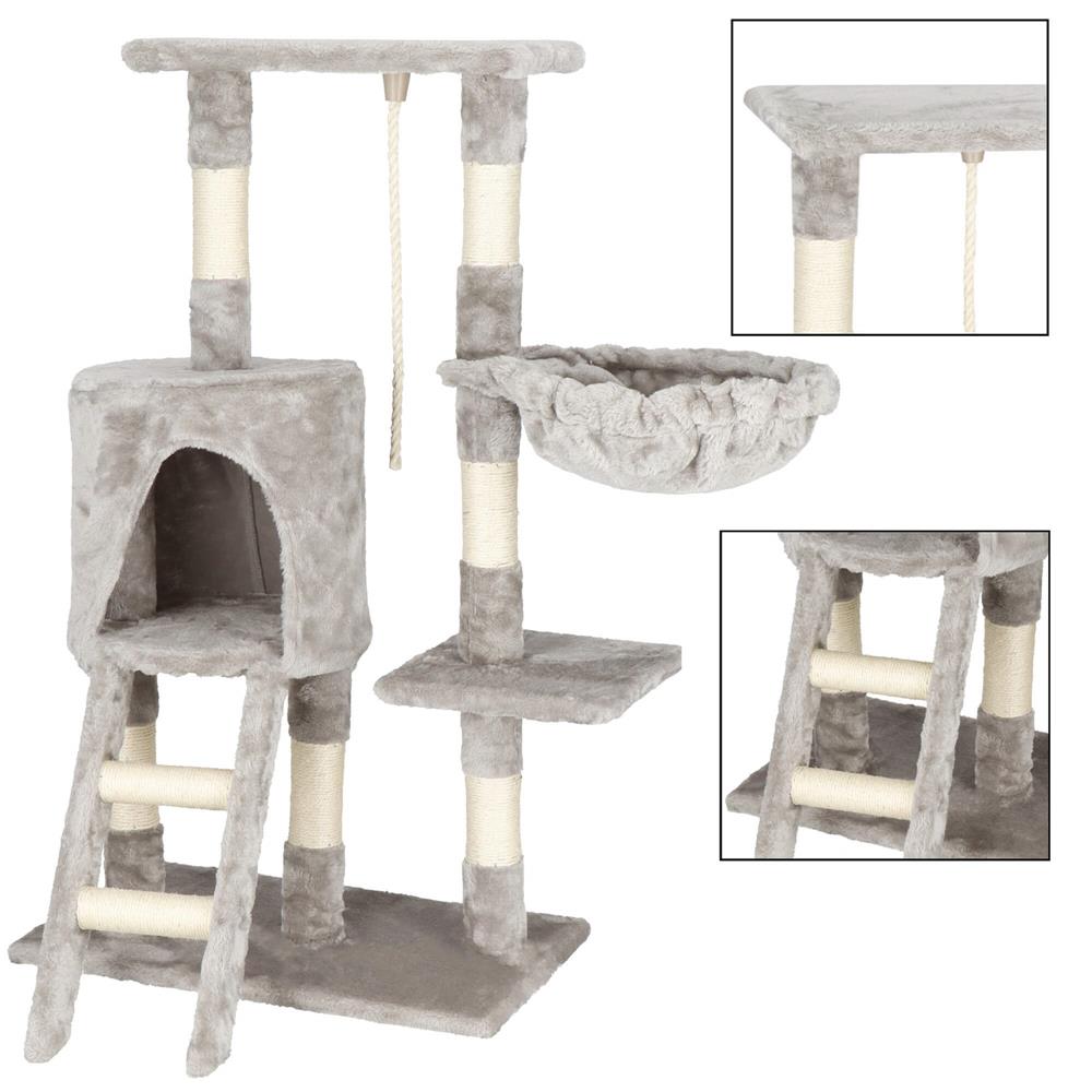 Ansamblu de joaca pentru pisici, cu loc pentru zgariat, ascuns, culcus, sfoara, 96cm, gri Household NewTrend