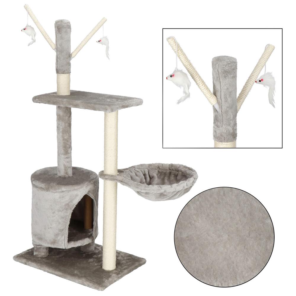 Ansamblu de joaca pentru pisici, cu loc pentru zgariat, ascuns, culcus, soricei, 108cm, gri Household NewTrend
