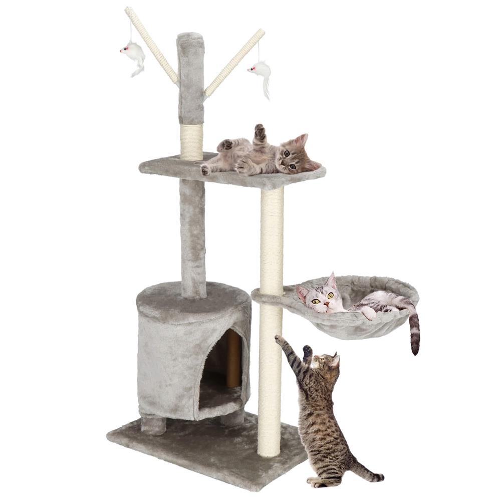 Ansamblu de joaca pentru pisici, cu loc pentru zgariat, ascuns, culcus, soricei, 108cm, gri Household NewTrend