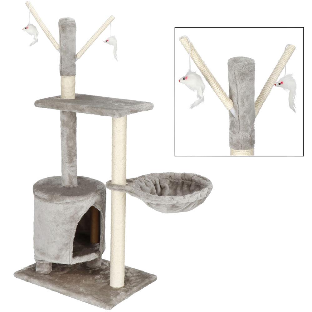 Ansamblu de joaca pentru pisici, cu loc pentru zgariat, ascuns, culcus, soricei, 108cm, gri Household NewTrend