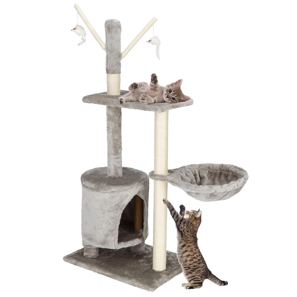 Ansamblu de joaca pentru pisici, cu loc pentru zgariat, ascuns, culcus, soricei, 108cm, gri Household NewTrend