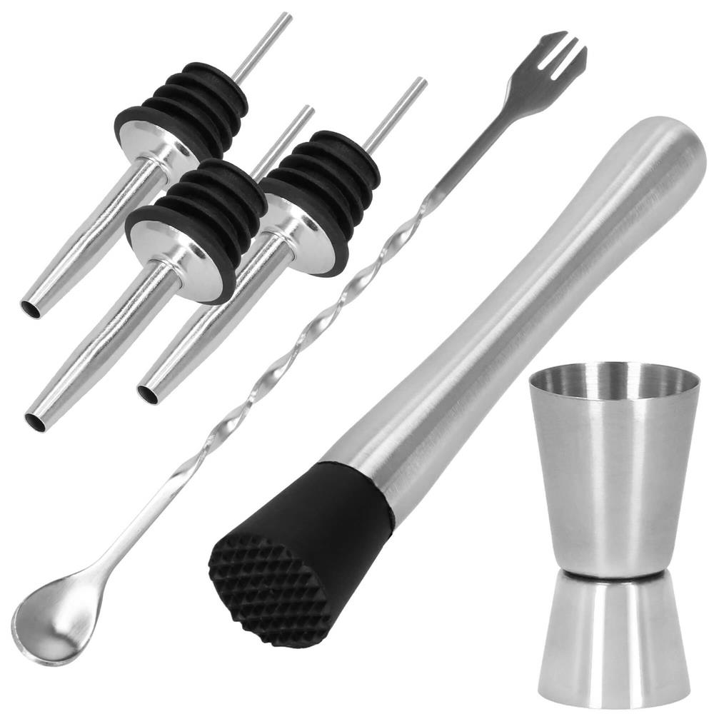 Set Cocktail Shaker Kit pentru barmani 550ml, KI24, suport bambus, 11 piese Household NewTrend