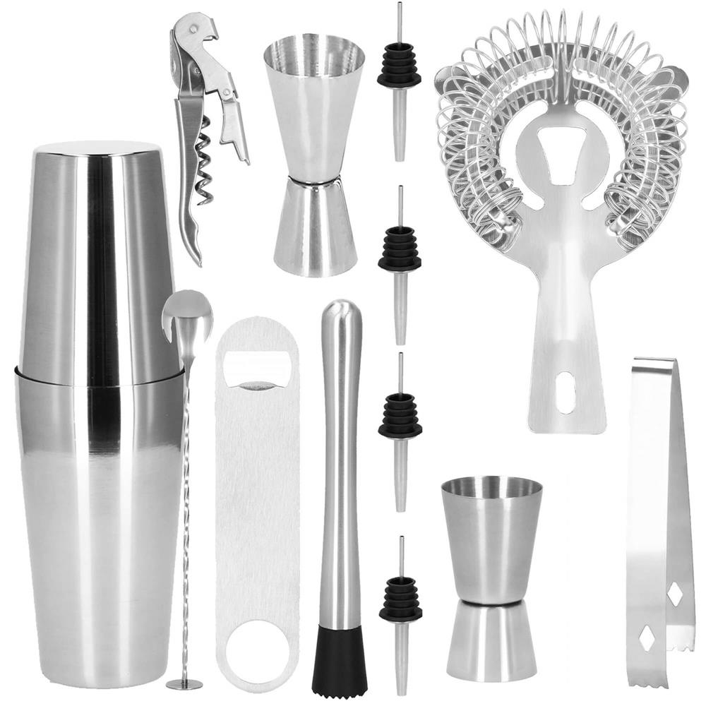 Set Cocktail Shaker Kit pentru barmani 750ml, KI16, 14 piese Household NewTrend
