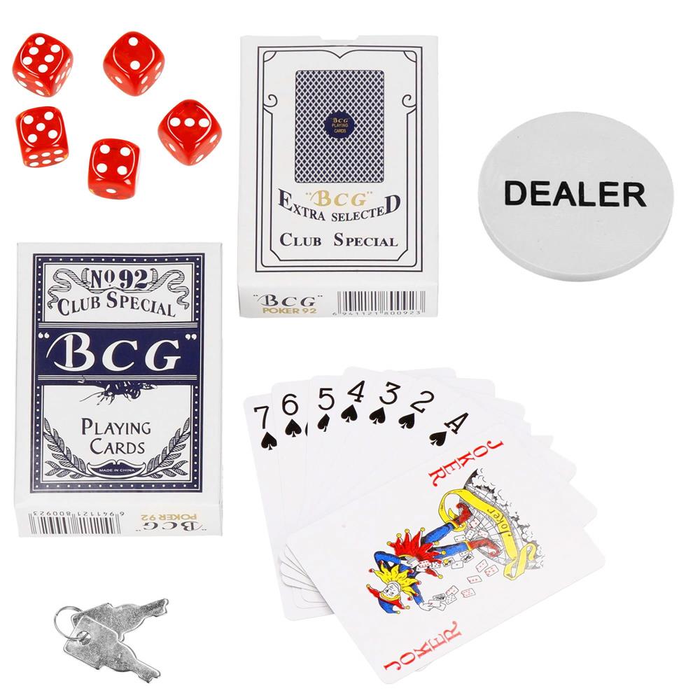 Set de Poker Complex cu 500 de jetoane, covoras verde, 2 seturi de carti, 5 zaruri, in servieta aluminiu Household NewTrend