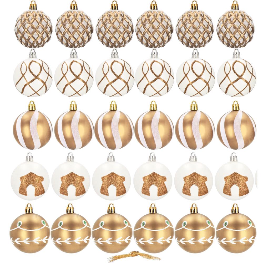 Set globuri de Craciun cu modele de sarbatori, 30 bucati, 6cm, auriu Household NewTrend