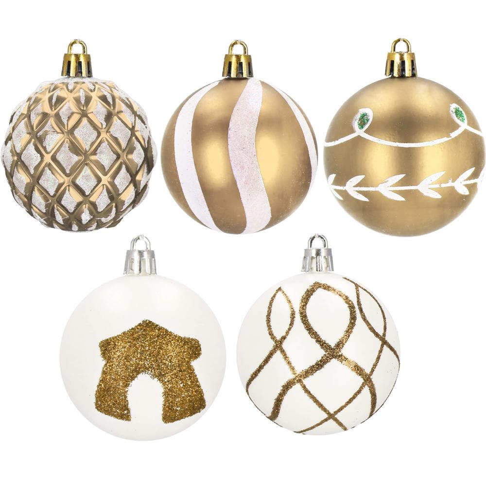 Set globuri de Craciun cu modele de sarbatori, 30 bucati, 6cm, auriu Household NewTrend