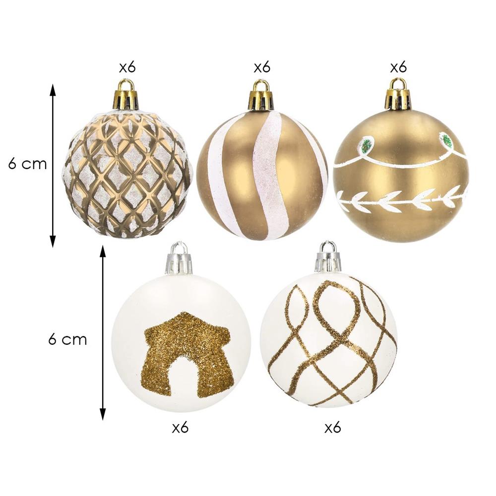 Set globuri de Craciun cu modele de sarbatori, 30 bucati, 6cm, auriu Household NewTrend