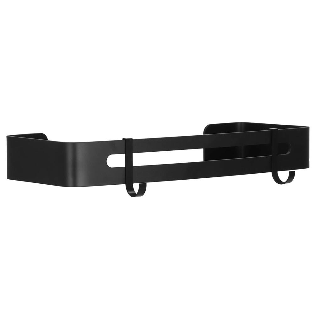 Raft de baie cu 2 agatatori, 2 sisteme instalare pe perete, aluminiu, 32x12x4cm, negru Household NewTrend