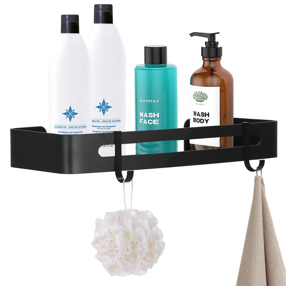 Raft de baie cu 2 agatatori, 2 sisteme instalare pe perete, aluminiu, 32x12x4cm, negru Household NewTrend