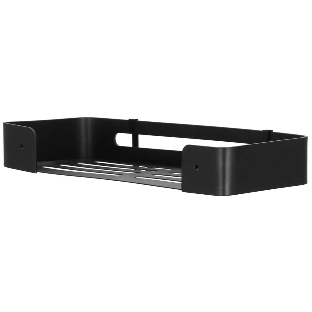 Raft de baie cu 2 agatatori, 2 sisteme instalare pe perete, aluminiu, 32x12x4cm, negru Household NewTrend