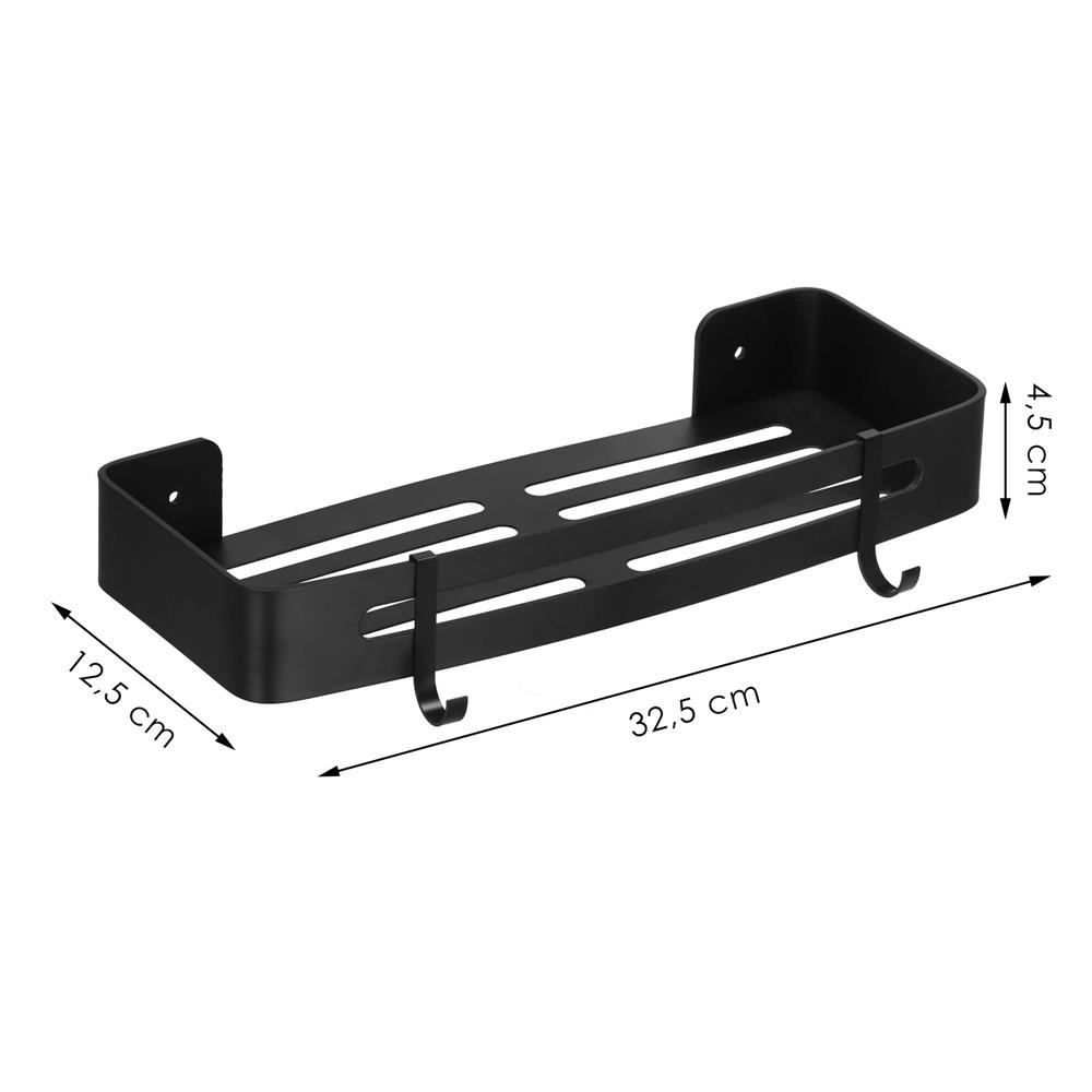 Raft de baie cu 2 agatatori, 2 sisteme instalare pe perete, aluminiu, 32x12x4cm, negru Household NewTrend
