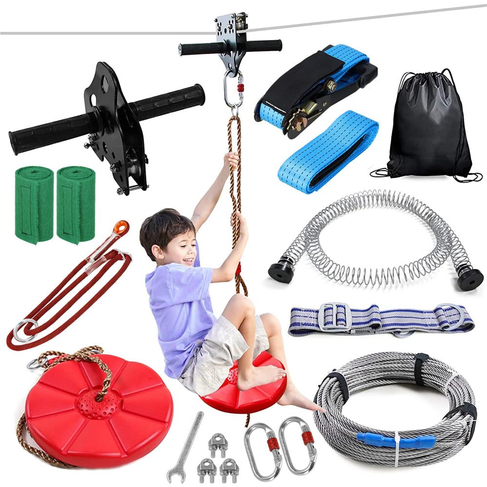 Set tiroliana pentru copii, cablu otel lungime 30m, capacitate 120kg Household NewTrend