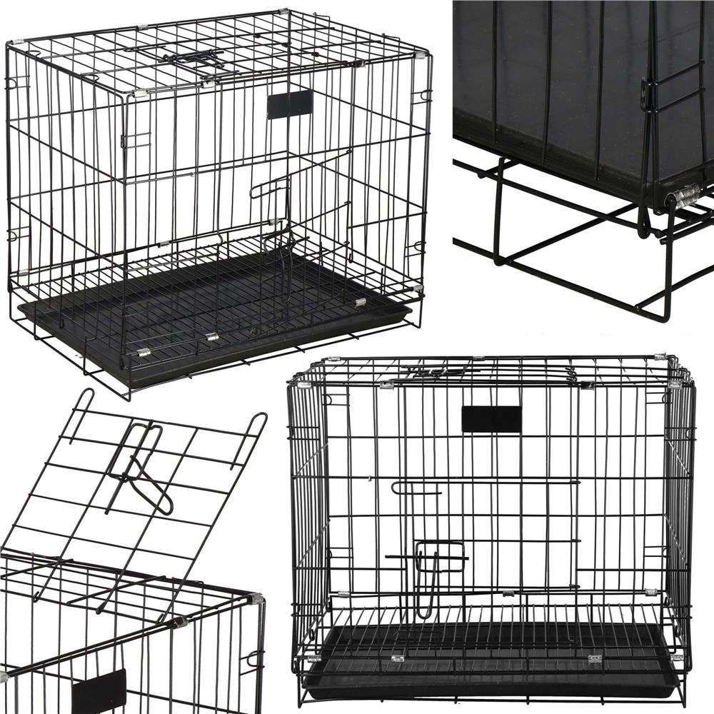 Cusca pentru animale, 2 usi, Pliabila din metal, L, Negru, 60x50x42 cm Household NewTrend