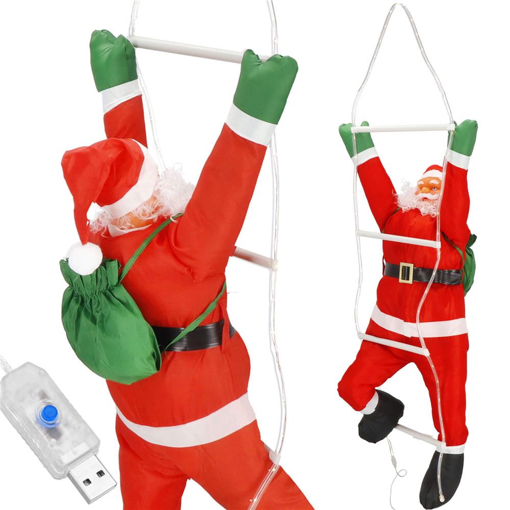 Figurina Craciun, Mos Craciun pe scara, cu iluminare LED, alimentare USB, pentru interior Household NewTrend