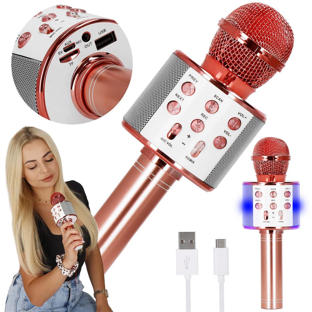 Microfon karaoke copii, wireless, cu acumulator, compatibil iOS si Android, functie de schimbare a vocii, roz Household NewTrend