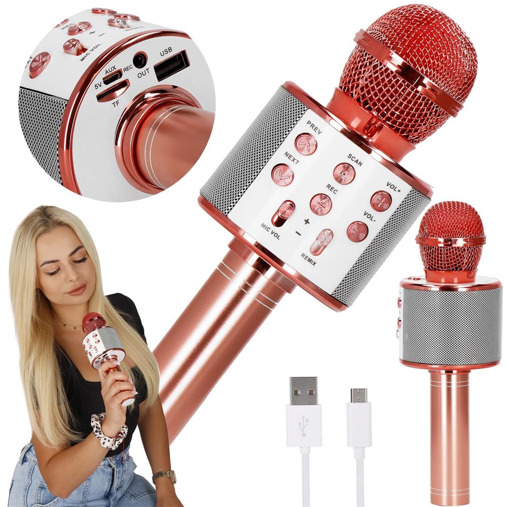 Microfon karaoke copii, wireless, cu acumulator, compatibil iOS si Android, functie de schimbare a vocii, roz Household NewTrend