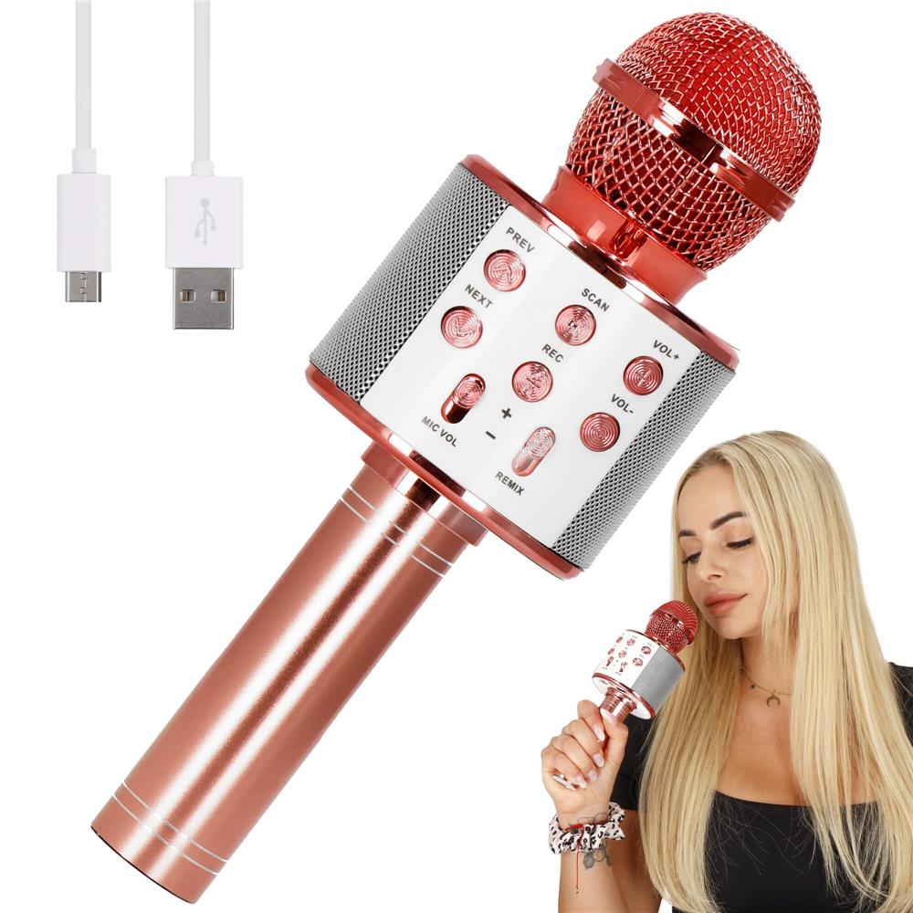 Microfon karaoke copii, wireless, cu acumulator, compatibil iOS si Android, functie de schimbare a vocii, roz Household NewTrend