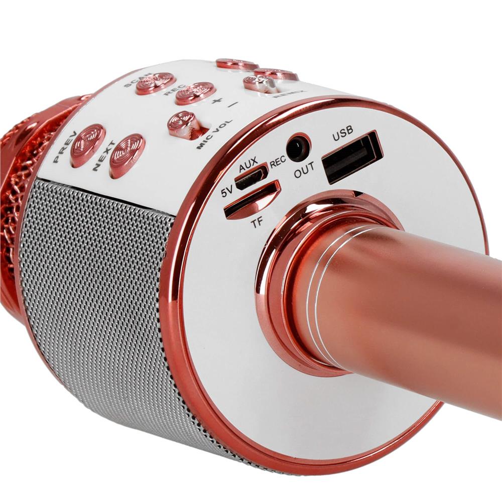 Microfon karaoke copii, wireless, cu acumulator, compatibil iOS si Android, functie de schimbare a vocii, roz Household NewTrend