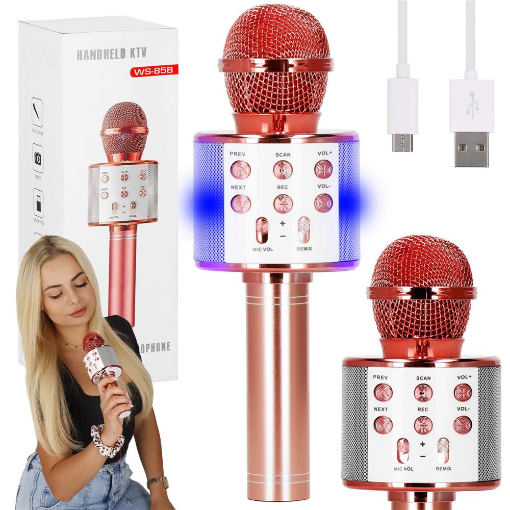 Microfon karaoke copii, wireless, cu acumulator, compatibil iOS si Android, functie de schimbare a vocii, roz Household NewTrend