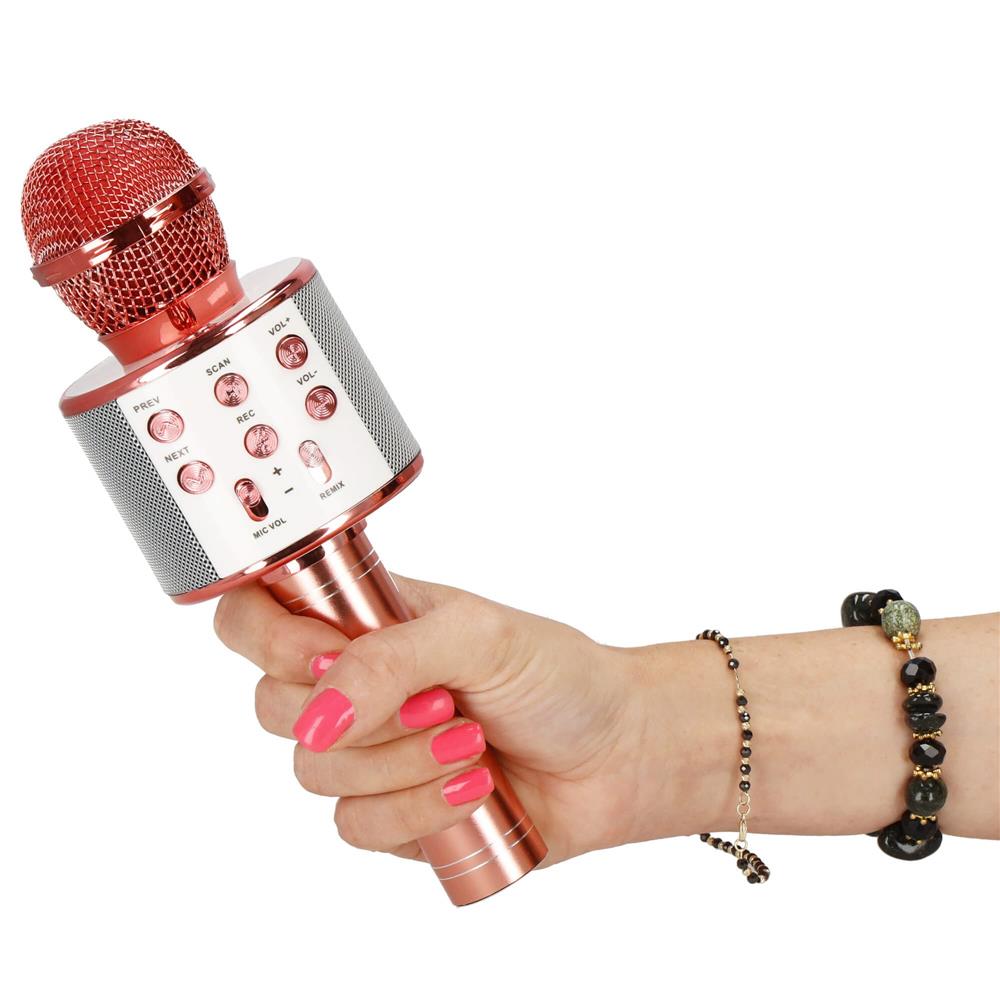 Microfon karaoke copii, wireless, cu acumulator, compatibil iOS si Android, functie de schimbare a vocii, roz Household NewTrend