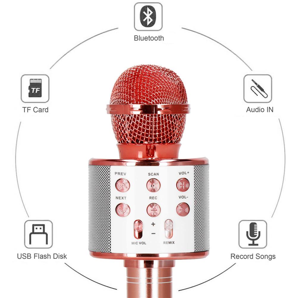 Microfon karaoke copii, wireless, cu acumulator, compatibil iOS si Android, functie de schimbare a vocii, roz Household NewTrend