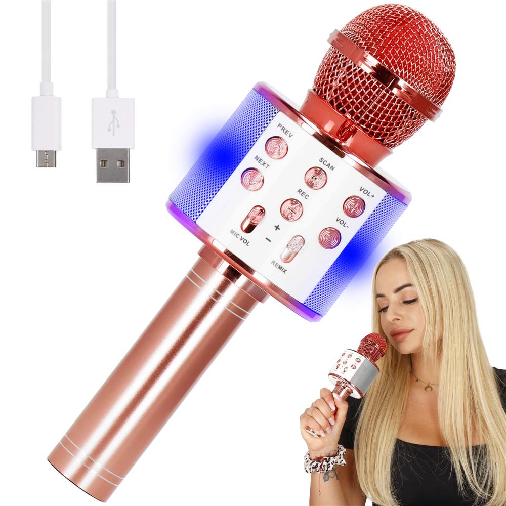 Microfon karaoke copii, wireless, cu acumulator, compatibil iOS si Android, functie de schimbare a vocii, roz Household NewTrend
