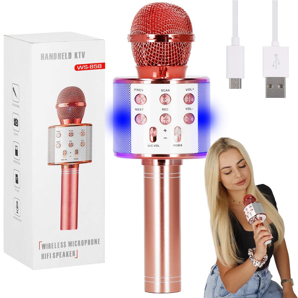Microfon karaoke copii, wireless, cu acumulator, compatibil iOS si Android, functie de schimbare a vocii, roz Household NewTrend