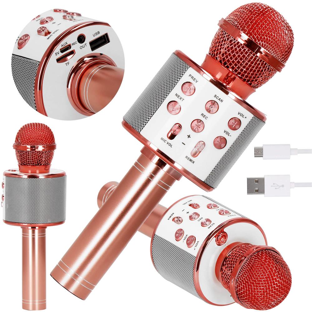 Microfon karaoke copii, wireless, cu acumulator, compatibil iOS si Android, functie de schimbare a vocii, roz Household NewTrend