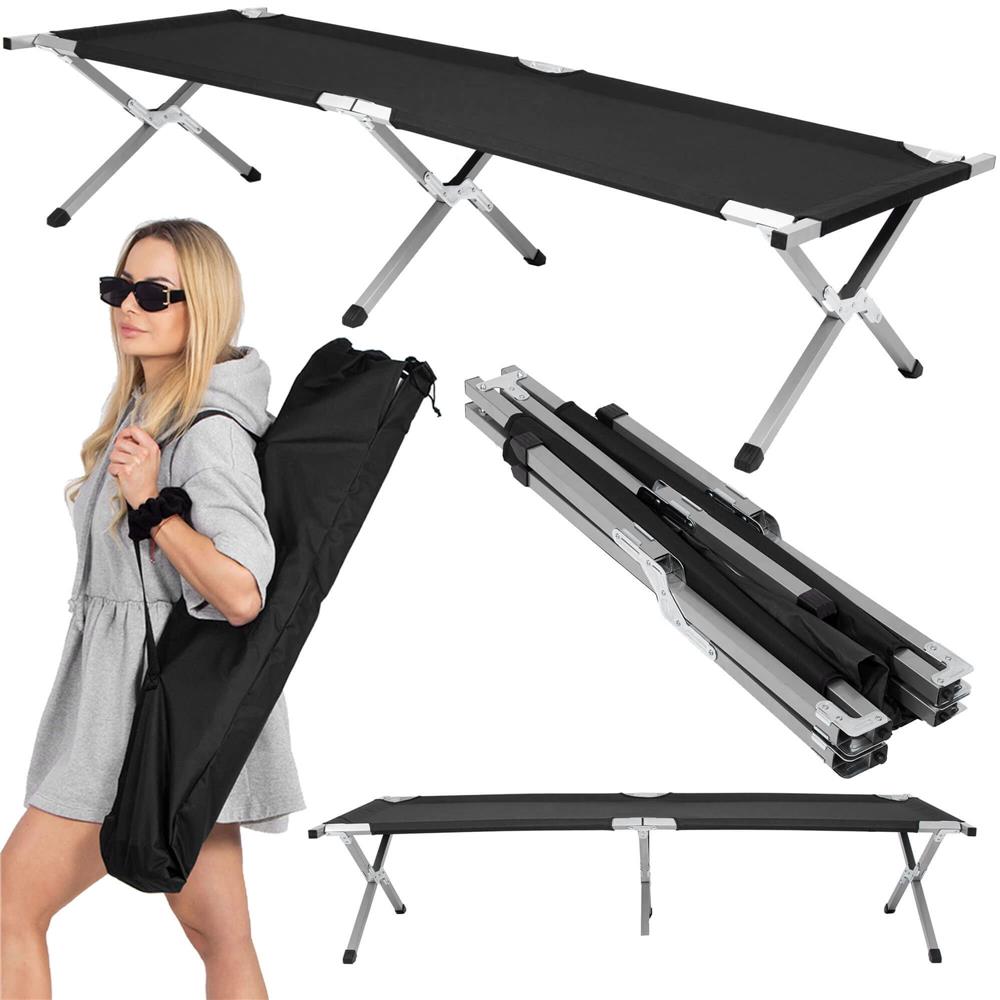 Pat pliant pentru camping, structura metalica, 190x74x42cm, 150kg, negru Household NewTrend