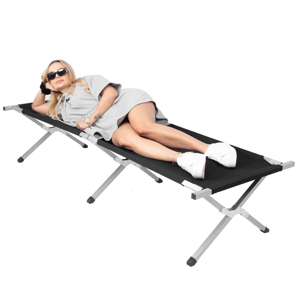 Pat pliant pentru camping, structura metalica, 190x74x42cm, 150kg, negru Household NewTrend
