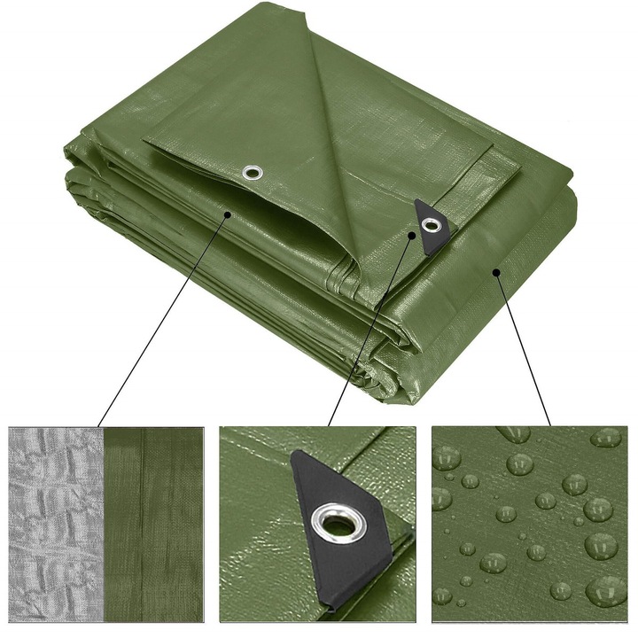 Prelata din polietilena impermeabila laminata, 120g/m2, 4x4m, verde Household NewTrend