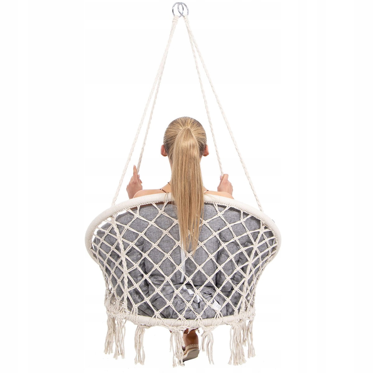 Scaun rotund Sersimo tip leagan suspendat cu perna Confort Plus casa sau gradina, bej Household NewTrend