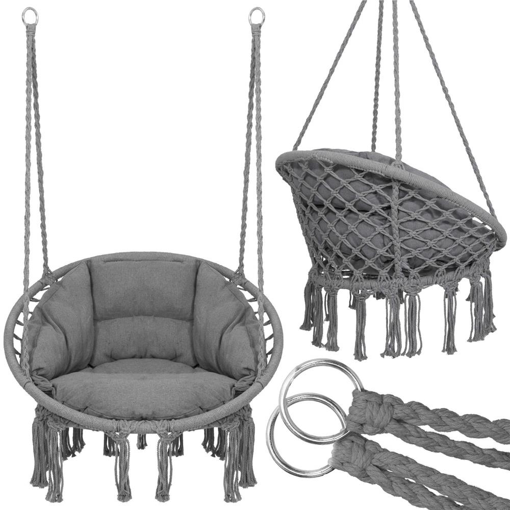 Scaun rotund Sersimo tip leagan suspendat cu perna Confort Plus casa sau gradina, gri inchis Household NewTrend