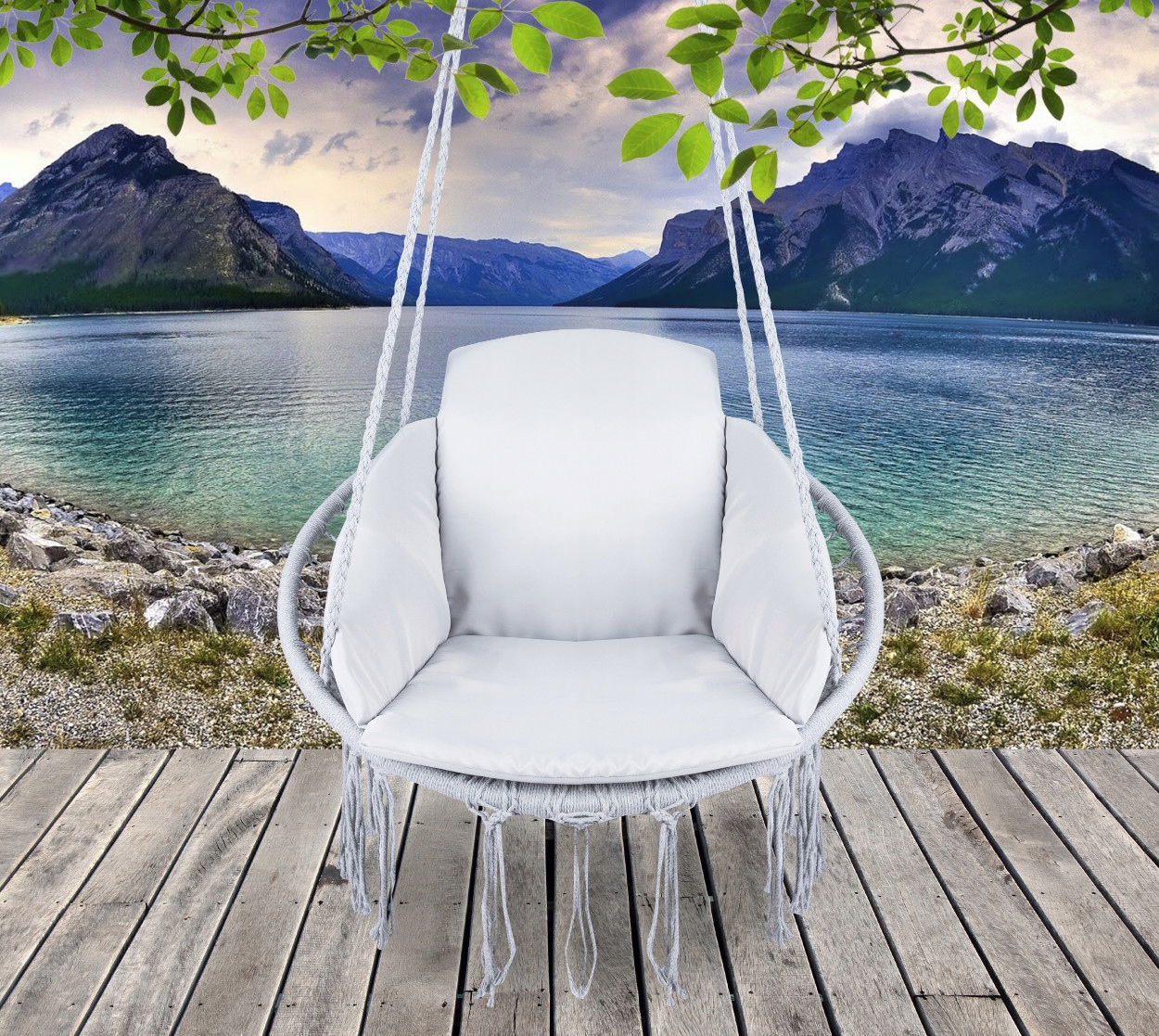 Scaun rotund Sersimo tip leagan suspendat cu perna Confort casa sau gradina, gri Household NewTrend