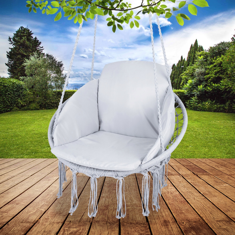 Scaun rotund Sersimo tip leagan suspendat cu perna Confort casa sau gradina, gri Household NewTrend