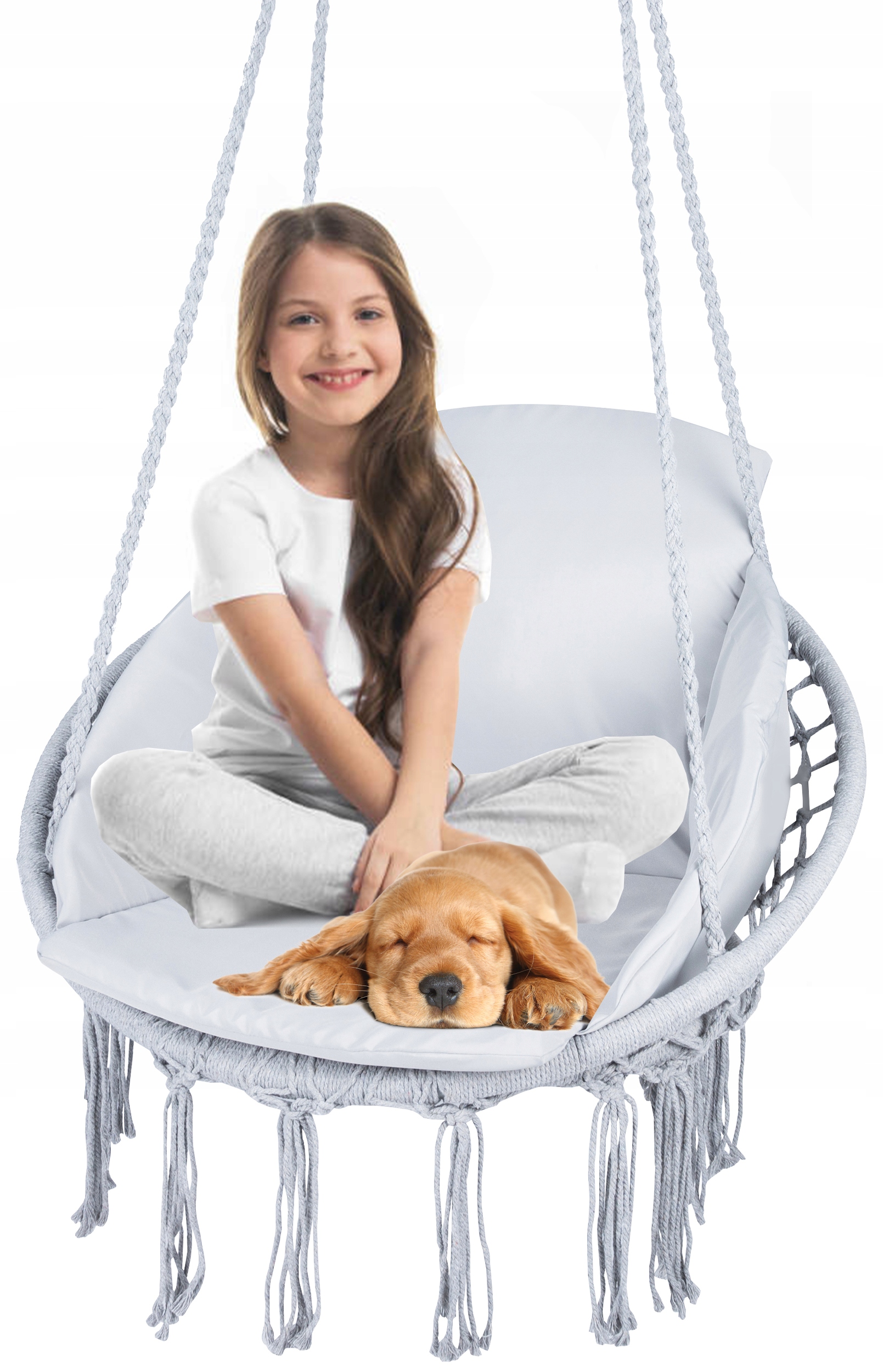 Scaun rotund Sersimo tip leagan suspendat cu perna Confort casa sau gradina, gri Household NewTrend