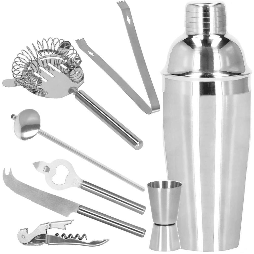 Set Cocktail Shaker Kit pentru barmani 550ml, KI22, suport bambus, 9 piese Household NewTrend