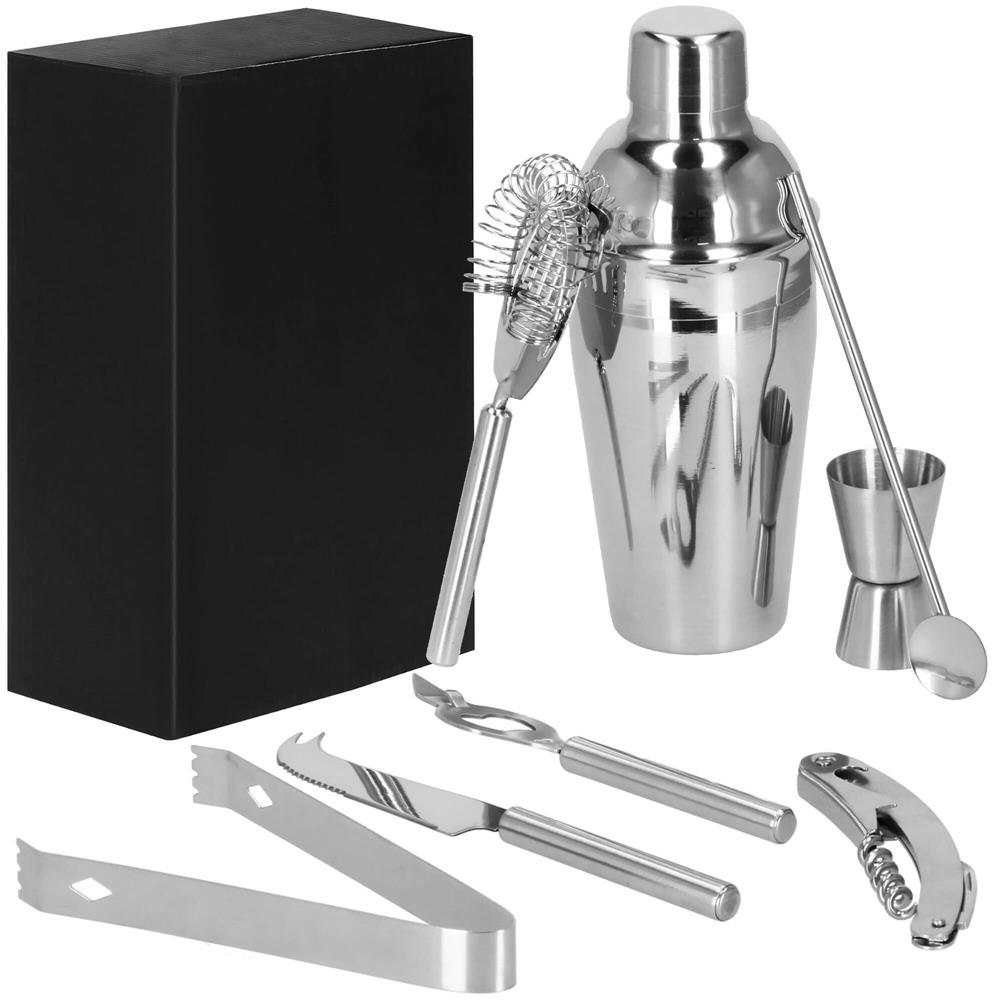 Set Cocktail Shaker Kit pentru barmani 550ml, KI22, suport bambus, 9 piese Household NewTrend