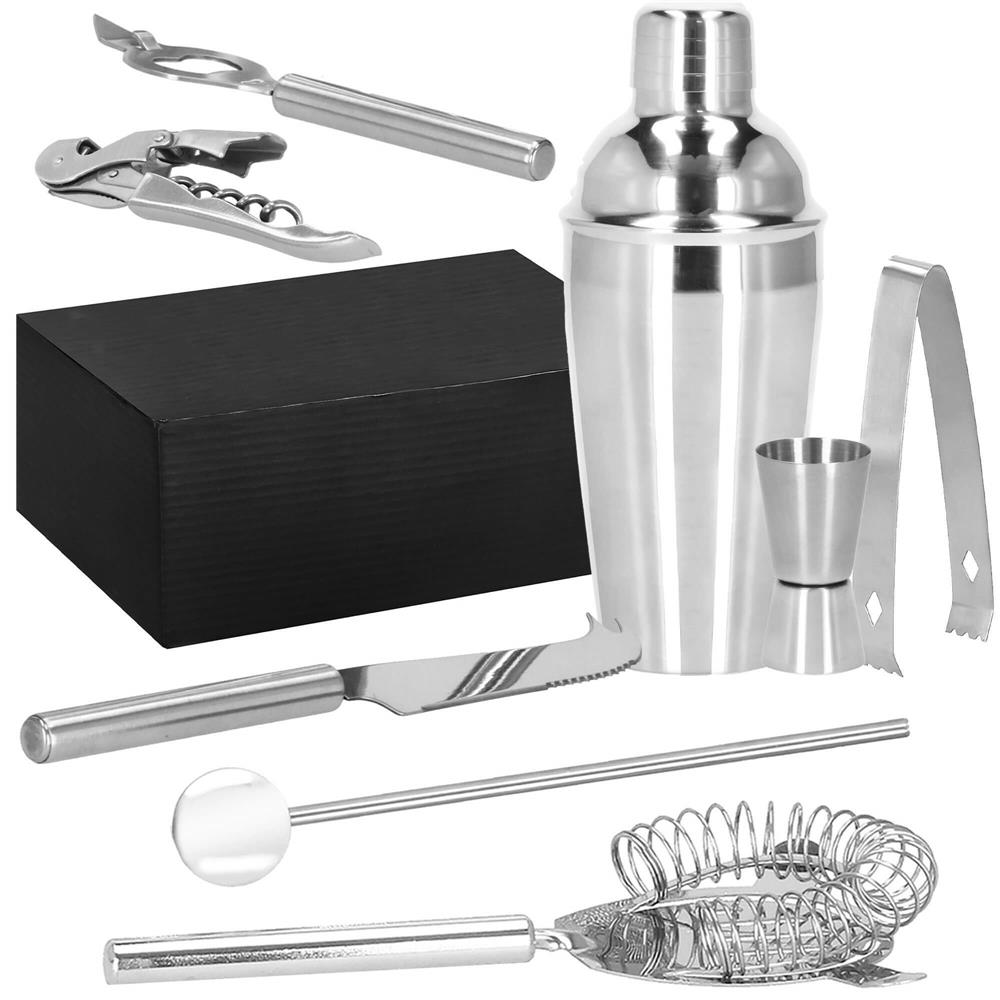 Set Cocktail Shaker Kit pentru barmani 550ml, KI22, suport bambus, 9 piese Household NewTrend