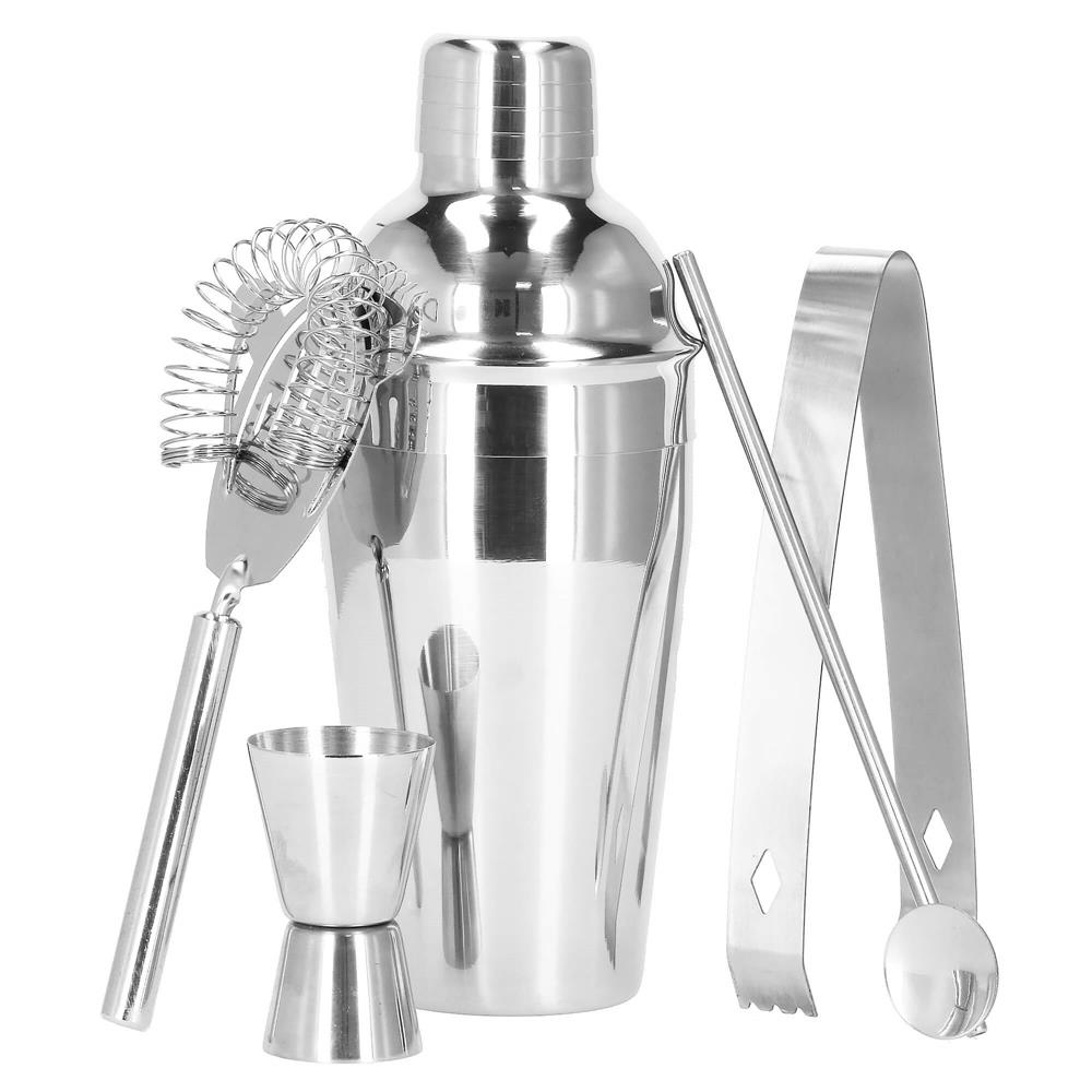 Set Cocktail Shaker Kit pentru barmani 550ml, KI22, suport bambus, 9 piese Household NewTrend