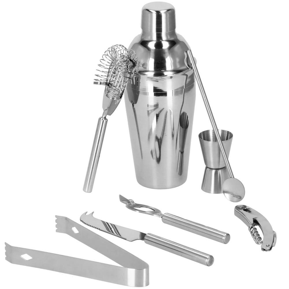 Set Cocktail Shaker Kit pentru barmani 550ml, KI22, suport bambus, 9 piese Household NewTrend