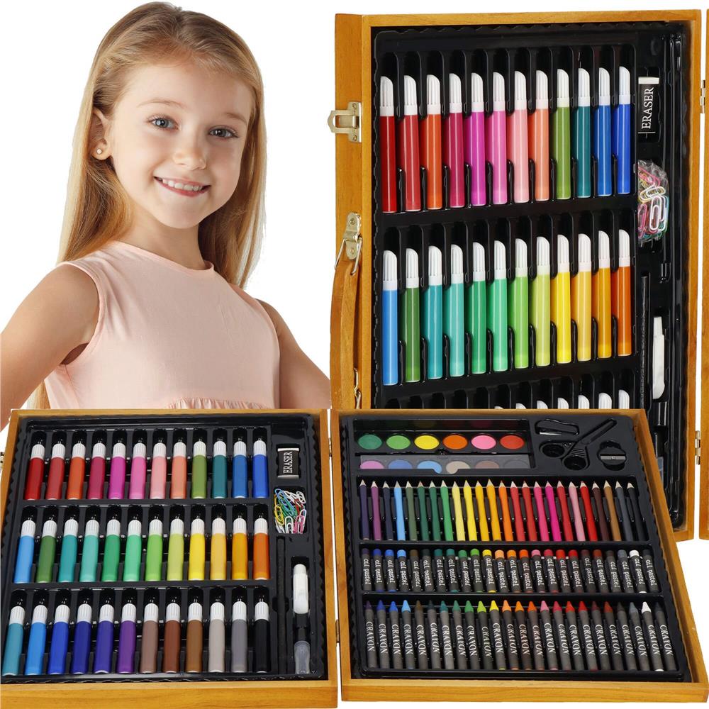 Set de pictura si desen pentru copii, 150 de piese, trusa lemn maro Household NewTrend