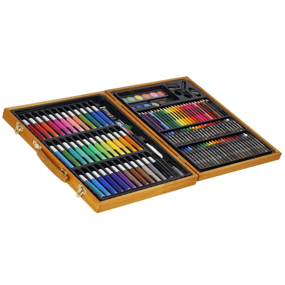 Set de pictura si desen pentru copii, 150 de piese, trusa lemn maro Household NewTrend