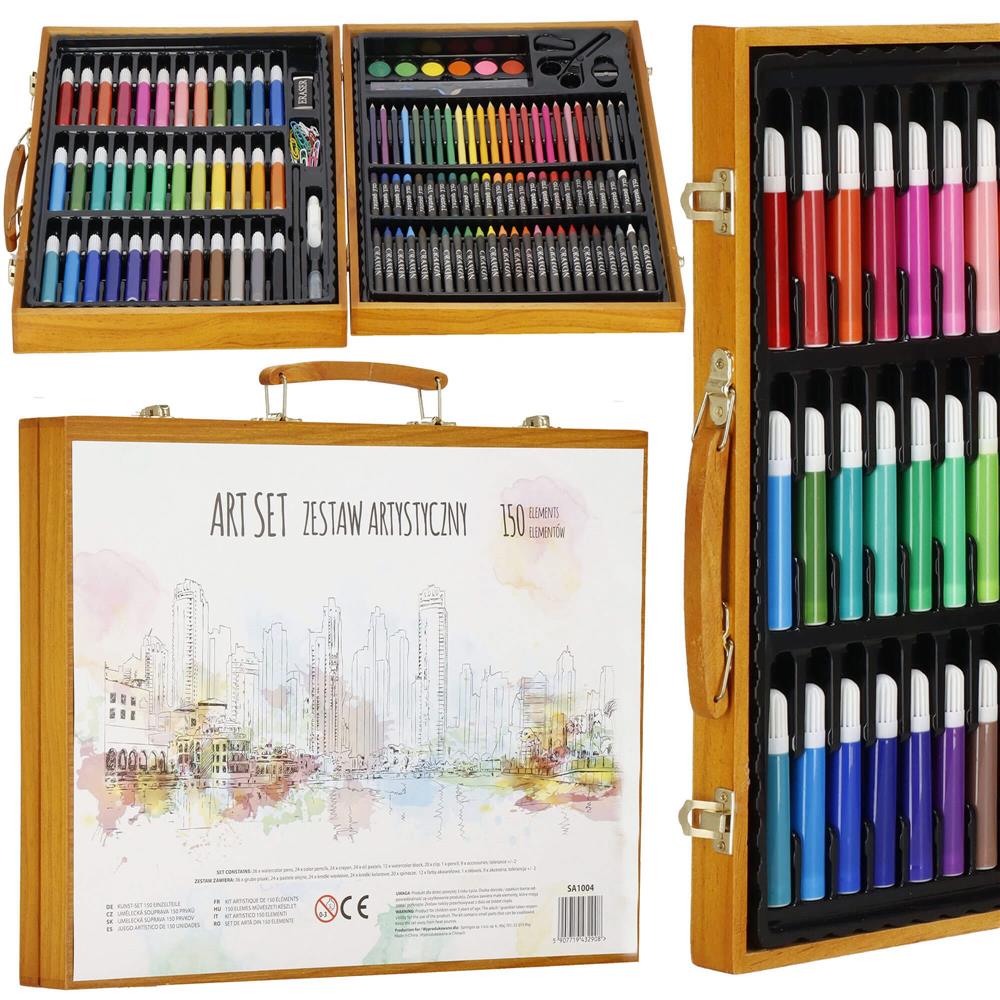 Set de pictura si desen pentru copii, 150 de piese, trusa lemn maro Household NewTrend